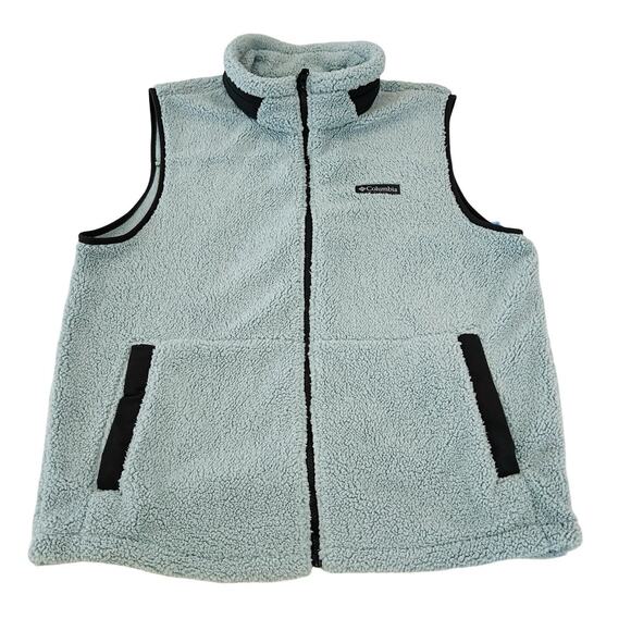 Columbia Big Timber Peak Sherpa Fleece Vest Mens Size XL Light Blue Full Zip - Picture 1 of 7